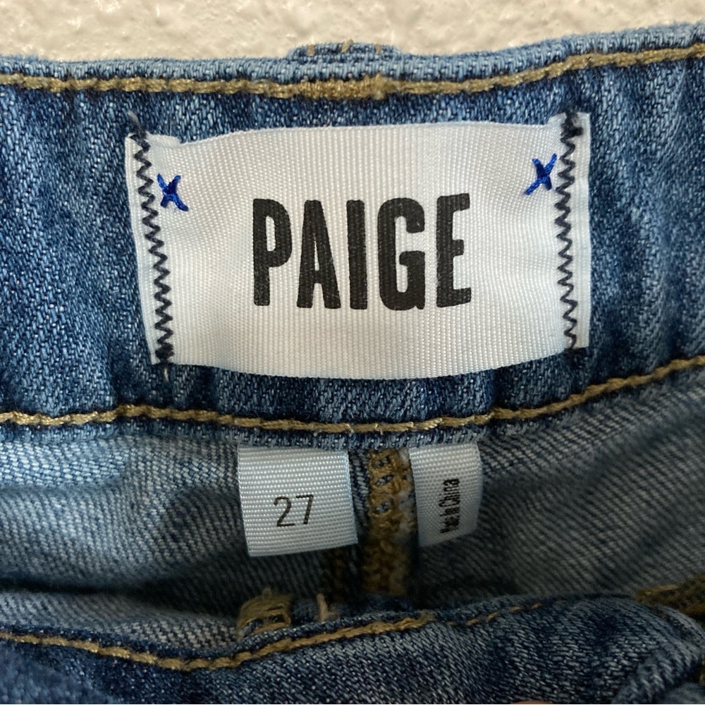 PAIGE Anthropologie Women’s Jean Shorts Sz 27 Cuffed Blue Distressed 5 Pockets - Picture 3 of 16